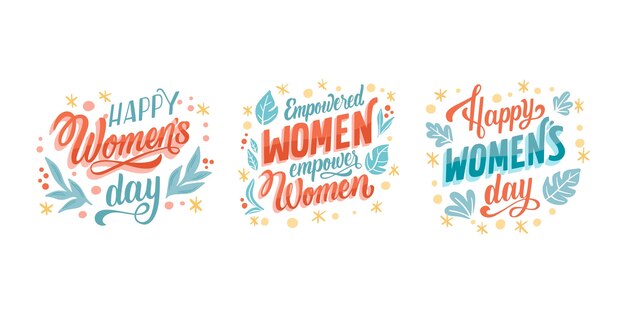 Hand drawn international women's day lettering label collection