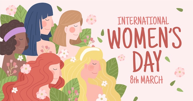 Нарисованный рукой шаблон поста в социальных сетях к международному женскому дню