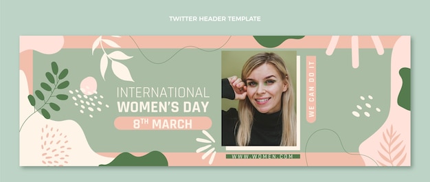Нарисованный рукой заголовок твиттера международного женского дня