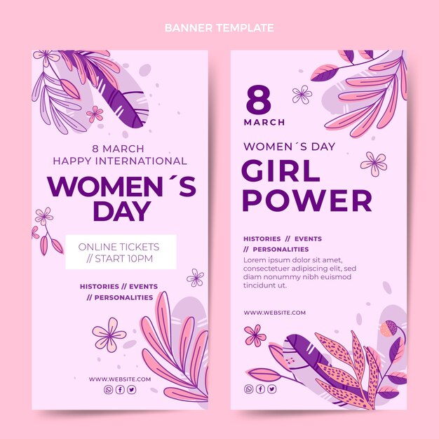 Hand drawn international women's day vertical banners set