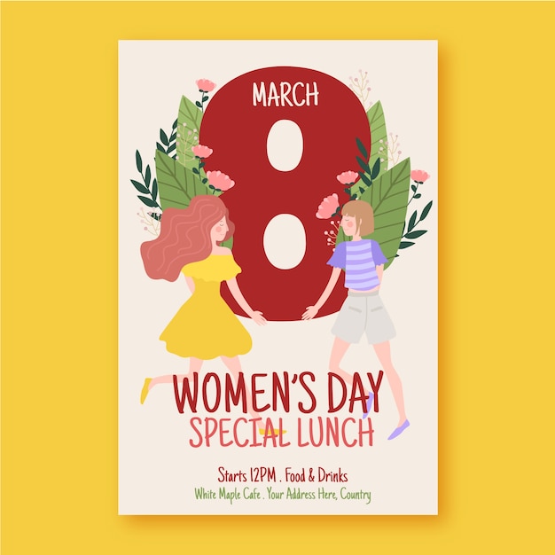 Hand drawn international women's day vertical flyer template