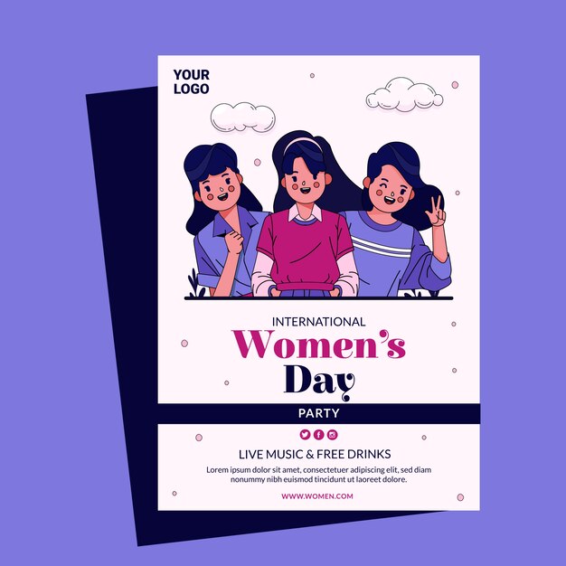 손으로 그린 국제 여성의 날 세로 포스터 템플릿