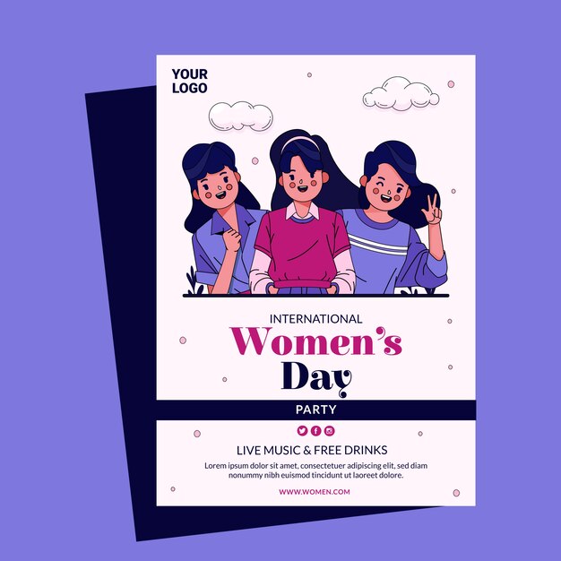 Hand drawn international women's day vertical poster template