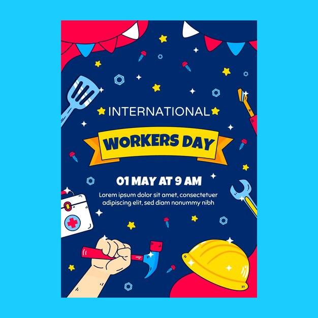 Hand drawn international workers day poster template