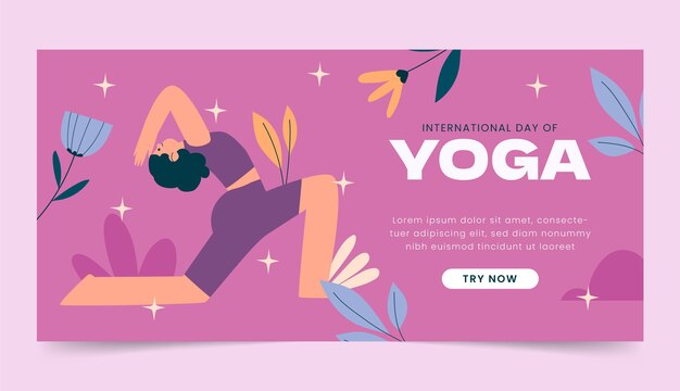 Vettore gratuito banner di giornata internazionale di yoga disegnato a mano con foglia