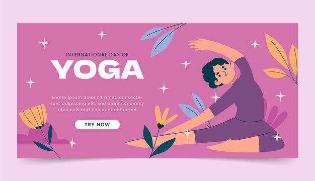 hand drawn international yoga day banner with leaves
