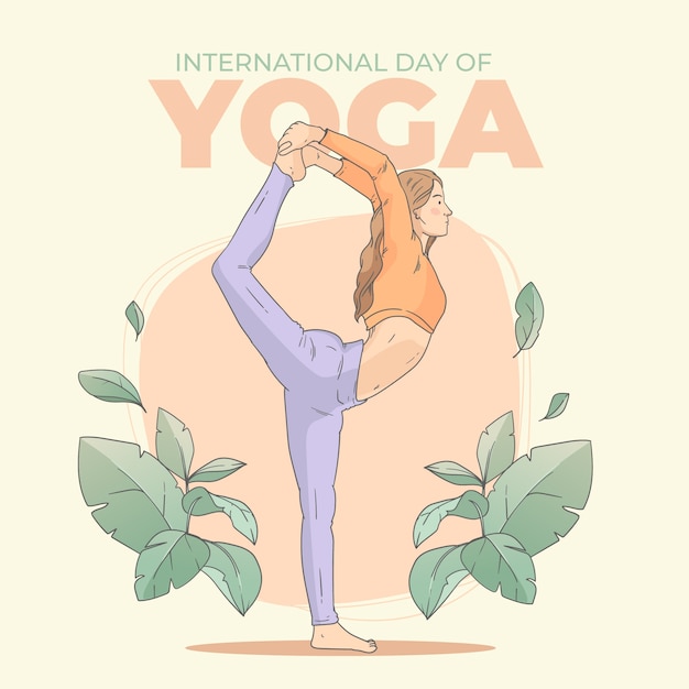 Illustrazione della giornata internazionale dello yoga disegnata a mano