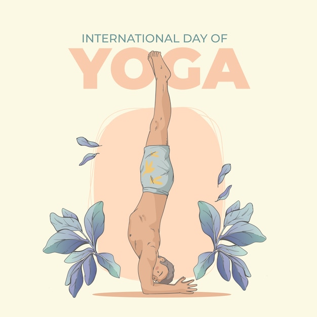 Hand drawn international yoga day illustration