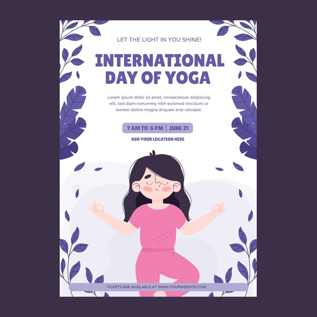 Hand drawn international yoga day poster with woman