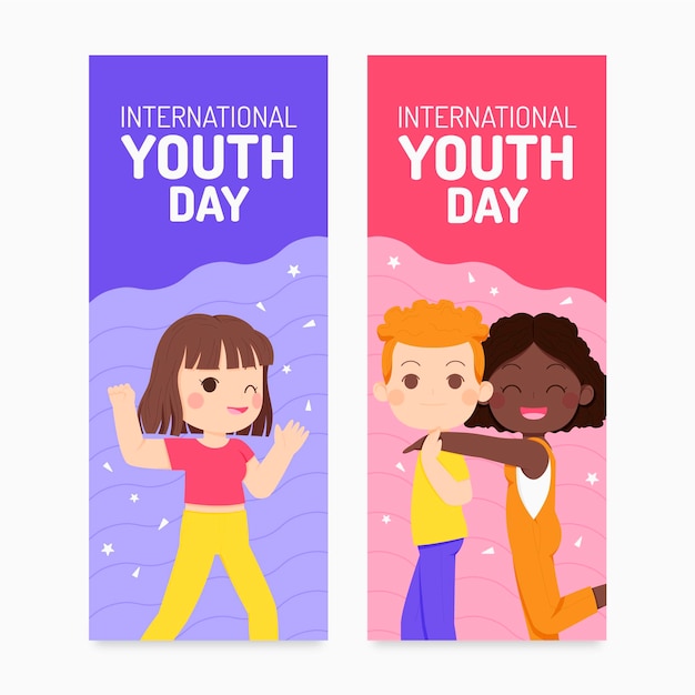 Hand drawn international youth day banners set