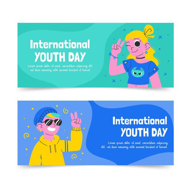 Hand drawn international youth day banners set