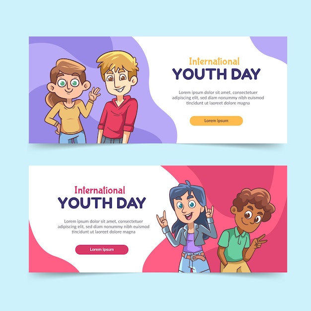 Hand drawn international youth day banners set