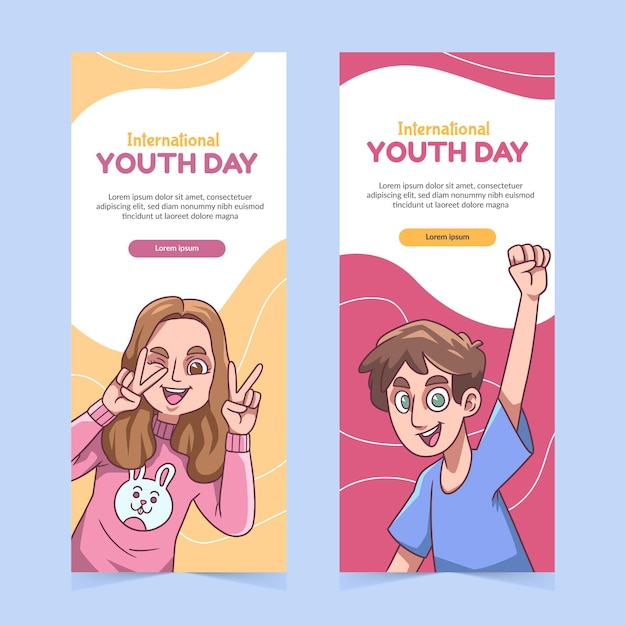 Hand drawn international youth day banners set