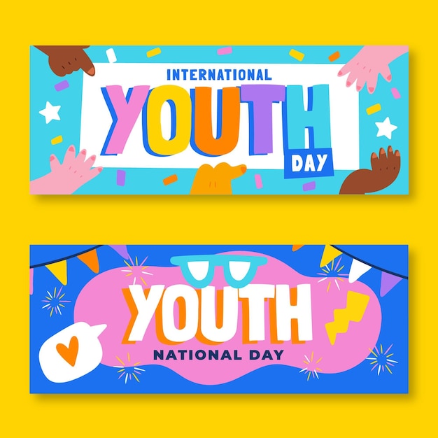 Hand drawn international youth day banners set