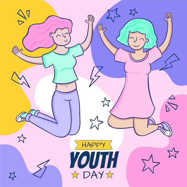 Hand drawn international youth day illustration