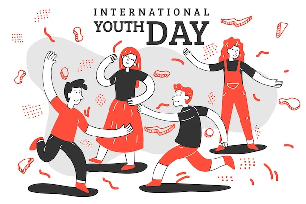 손으로 그린 국제 청소년의 날 그림