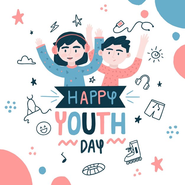 Hand drawn international youth day illustration