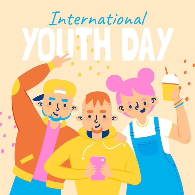 Нарисованная рукой иллюстрация международного дня молодежи
