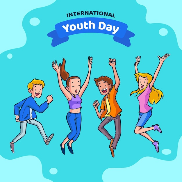Illustrazione disegnata a mano della giornata internazionale della gioventù