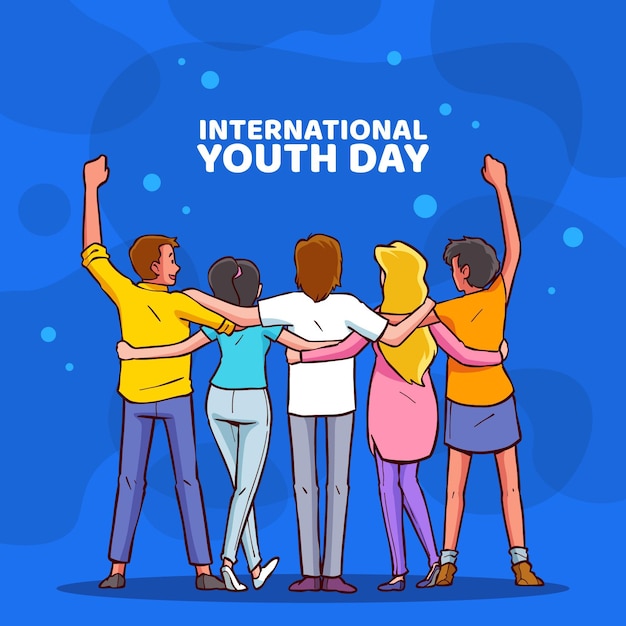 Бесплатное векторное изображение Нарисованная рукой иллюстрация международного дня молодежи
