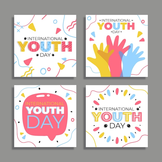 Hand drawn international youth day post collection