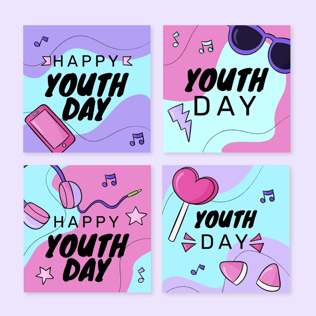 Hand drawn international youth day post collection