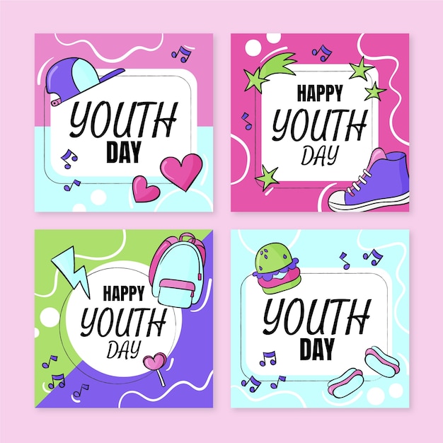 Hand drawn international youth day post collection