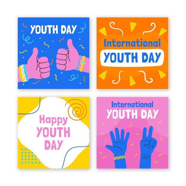 Hand drawn international youth day posts collection