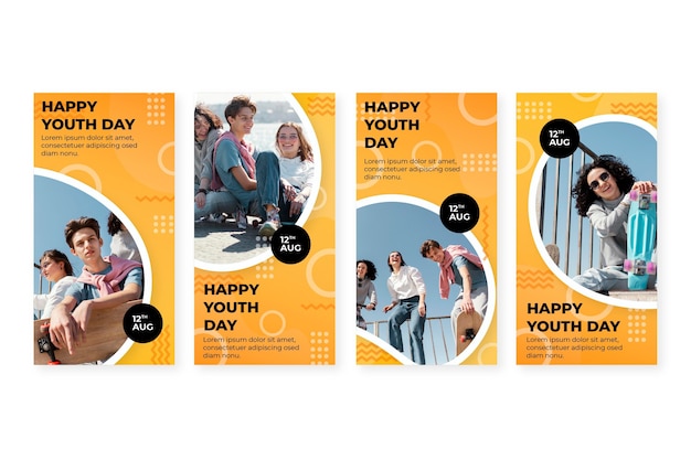 Free vector hand drawn international youth day stories collection with photo