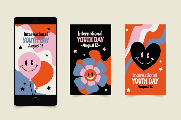 Hand drawn international youth day stories collection