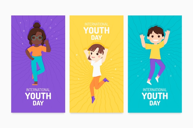 Free vector hand drawn international youth day stories collection