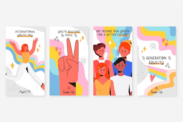 Hand drawn international youth day stories collection