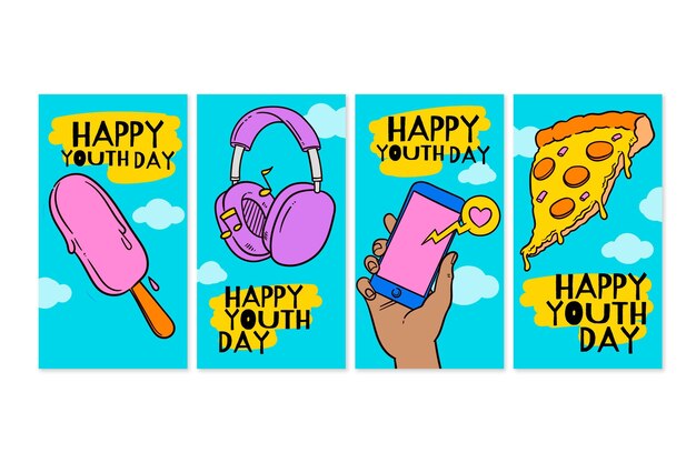 Free vector hand drawn international youth day stories collection