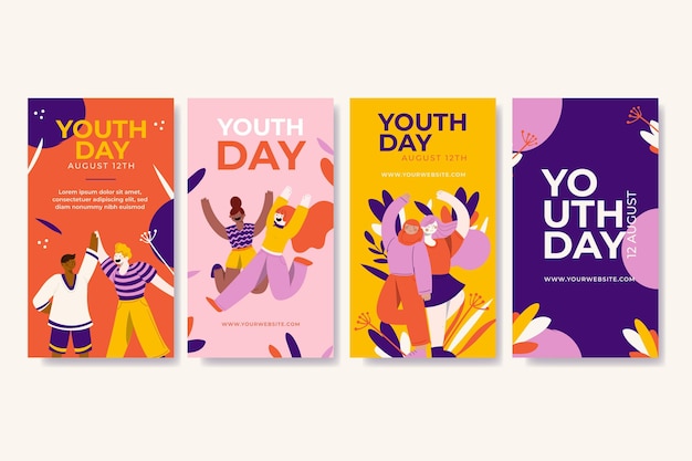 Free vector hand drawn international youth day story collection