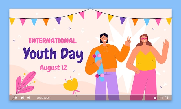 Бесплатное векторное изображение Нарисованный рукой шаблон международного дня молодежи