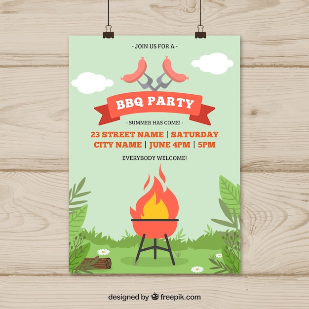 Free vector hand drawn invitation to the barbecue