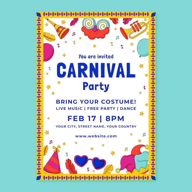 Free vector hand drawn invitation template for carnival celebration