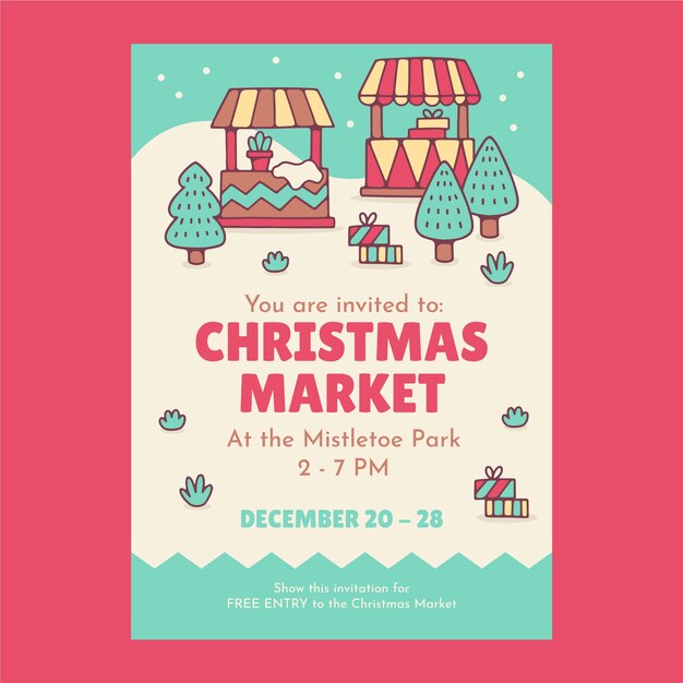 Hand drawn invitation template for christmas market