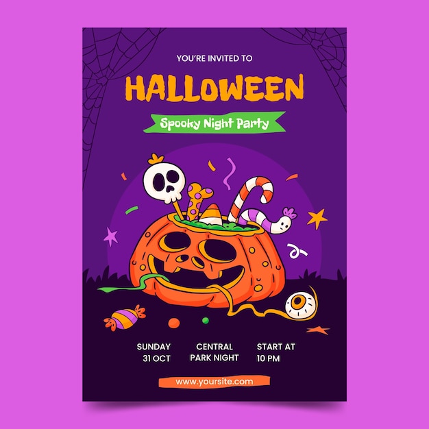 Hand drawn Halloween celebration invitation template – Free vector download