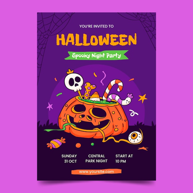 Vettore gratuito modello di invito disegnato a mano per la celebrazione di halloween