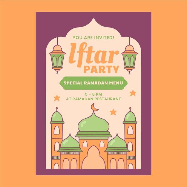 Hand drawn invitation template for islamic ramadan celebration