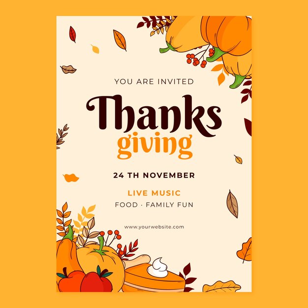 hand drawn invitation template for thanksgiving celebration