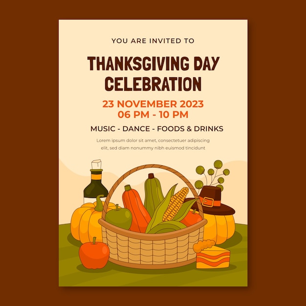 Hand drawn invitation template for thanksgiving celebration