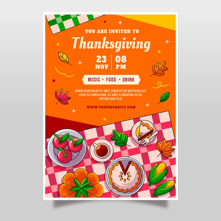 Free Vector hand drawn invitation template for thanksgiving celebration