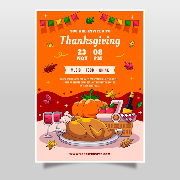 Free vector hand drawn invitation template for thanksgiving celebration