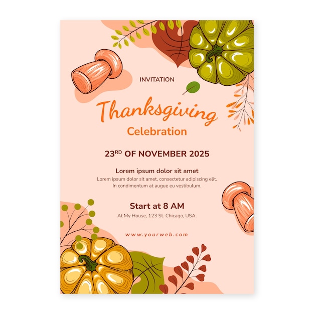 Free vector hand drawn invitation template for thanksgiving day celebration