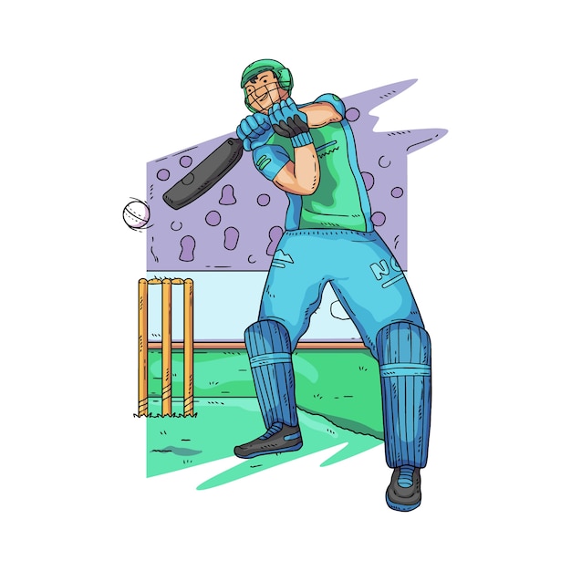 Бесплатное векторное изображение Нарисованная рукой иллюстрация крикета ipl
