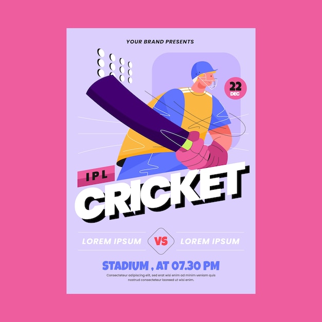 Vettore gratuito modello di poster di cricket ipl disegnato a mano