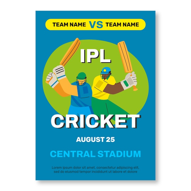 Poster di cricket ipl disegnato a mano