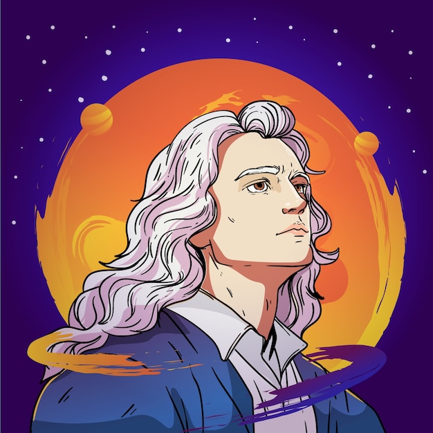 Free vector hand drawn isaac newton illustration